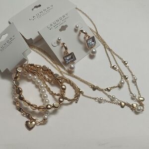 Laundry By Shelli Segal Gold  Pearl Bracelet Set with  Necklace And Earrings Set
